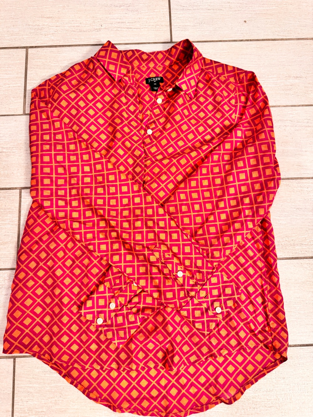 J. Crew Pink and Gold Geometric Button-Down Shirt